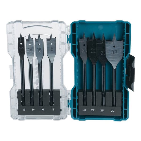 Foret - Makita - E-08698 - Set med 8 platta borrar - Stål - Färg petrolblå