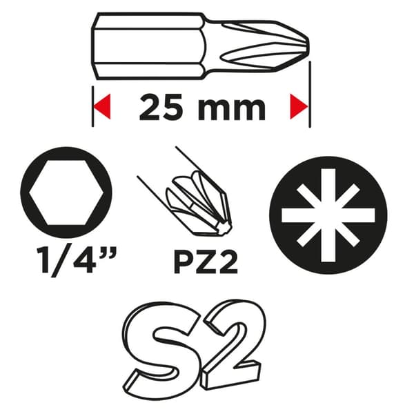 PZ2 x 25 mm skruetrækker bits, 100 stk.