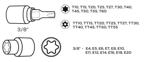 Torx bits 3/8", set om 34 st.
