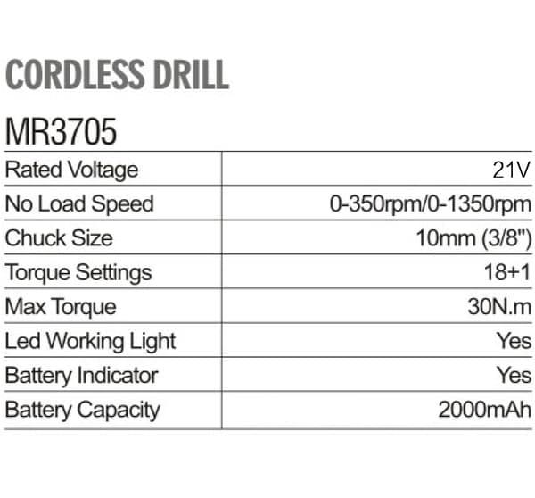 INF MINRUI MR3705 batteridrevet drill - Kraftig 18V to-hastighets bor for allsidig boring