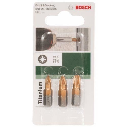 Bosch 2609255968 Set med 3 korta skruvmejselbitar titankvalitet PZ1 + PZ2 + PZ3