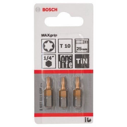 Skruvmejselbits - BOSCH - Torx T 10 - 3 delar - Stål - Max Grip