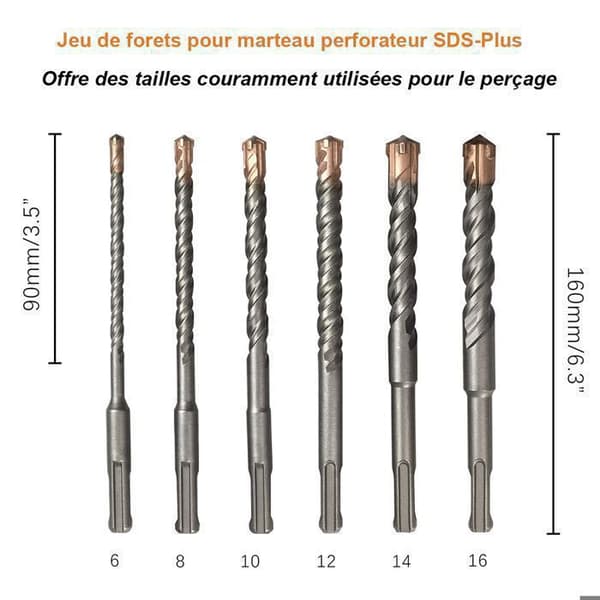 Betongborr, SDS-borr -160 mm-6 PCS-4 hårdmetallspetsar, mejselhammare Tillbehör - för borrning i betong, murverk