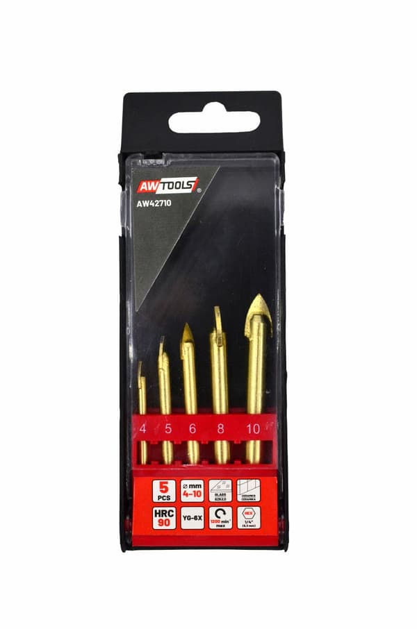AWTOOLS SÆT MED BOR TIL GLAS OG KERAMIK 4-10MM 5 stk.