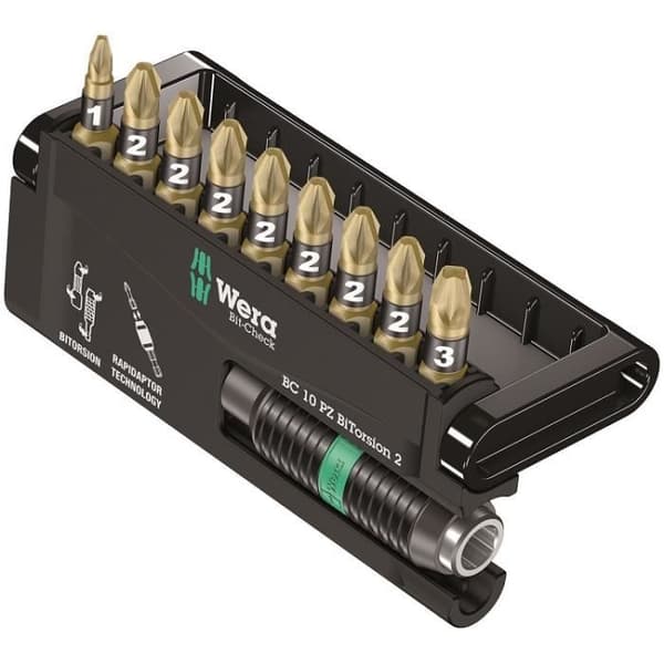 Bitssats - WERA - 05347153001 - 9 PZ BiTorsion bits - 1 Rapidator bitshållare - Stål