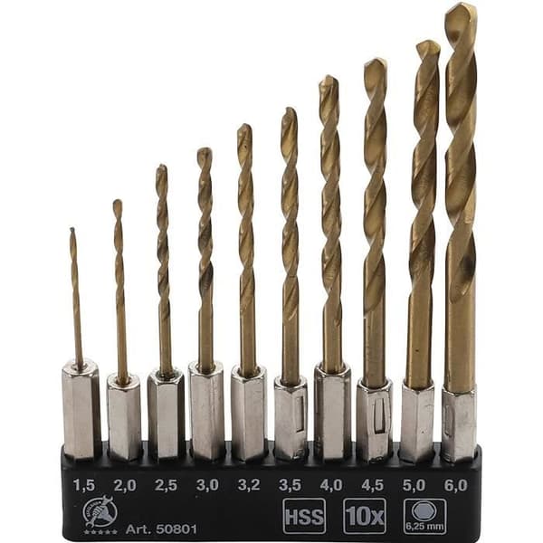Kraftmann - HSS borrset - titannitridbeläggning - 1,5 - 6 mm - 10 stycken - 50801