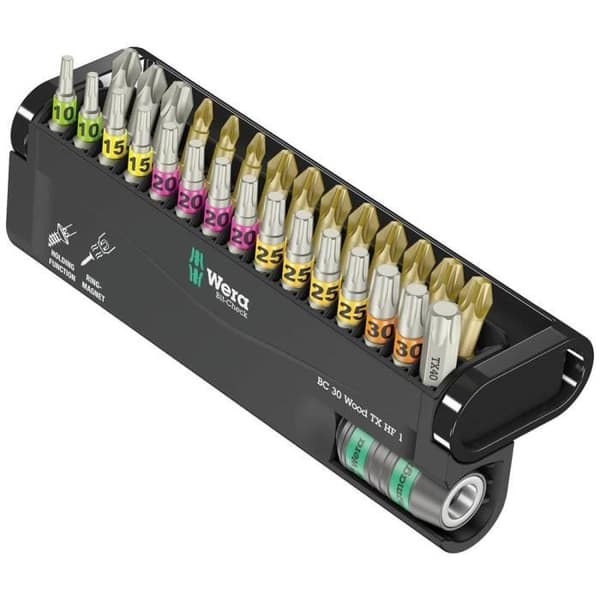 Wera Bit-Check 30 Wood TX HF 1 05057436001 Bitset 30 delar TORX, Phillips Cross, Pozidriv skruvar
