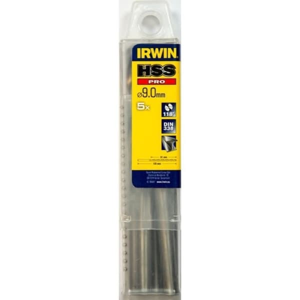 Forets HSS PRO - IRWIN - 9,00x125 mm - Borrning i stål och plast - Slipade till 118° - 5-pack