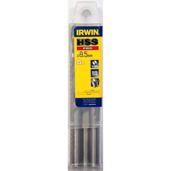 Forets HSS PRO - IRWIN - 9,50x125 mm - Borrning av stål och plast - Slipade i 118° - Pack av 5