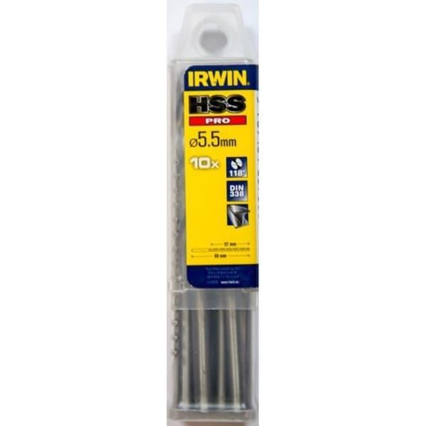 IRWIN HSS PRO borr, slipad - Ø 5,5 mm - Längd: 93 mm - Paket med 10 st