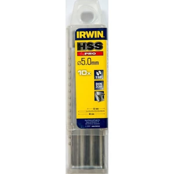 Forets HSS PRO - IRWIN - Ø 5 mm - Längd 86 mm - Förpackning med 10 - Korsslipning 118°