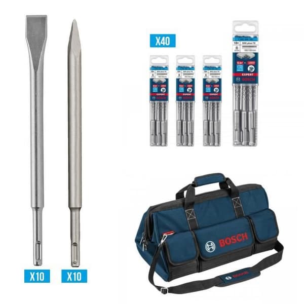 Kit konstruktion - BOSCH - 40 SDS Plus 7X borr + 20 mejslar - Stål - Olika storlekar