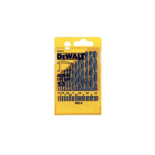 Metalllåda med 13 HSS-R metallborr - DIN 338 - DEWALT - Borr - Svart