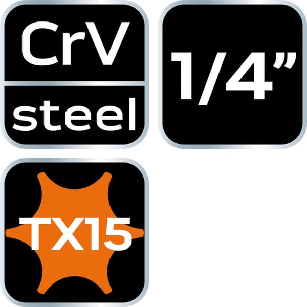 TORX TX15 bit på 1/4" fatning, kort, 37 mm