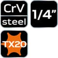Miniatyrbild 1 av 7: TORX TX20 bits på 1/4" hylsa, kort, 37 mm