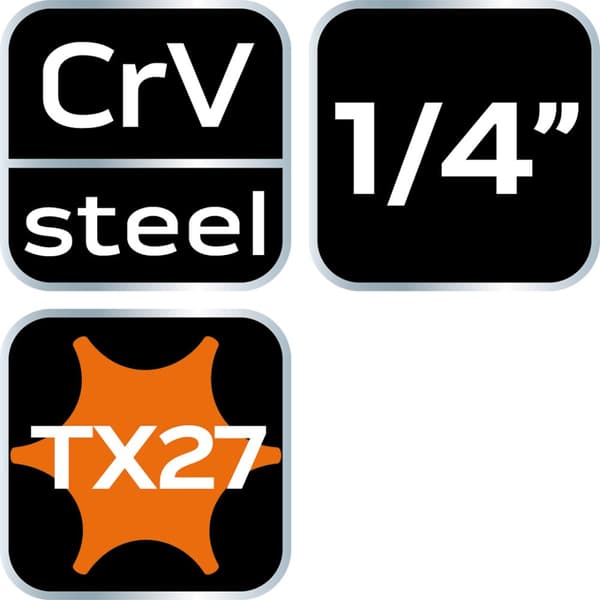 TORX TX27 bits på 1/4" hylsa, kort, 37 mm
