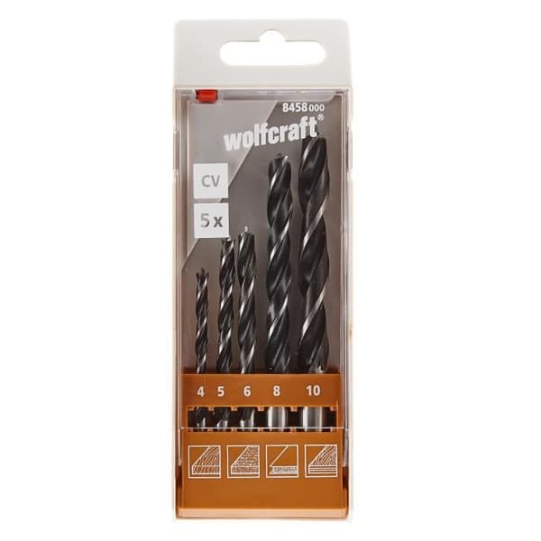 Borrset - WOLFCRAFT - S-5 - 5 borrar - Snabbt stål - Svart