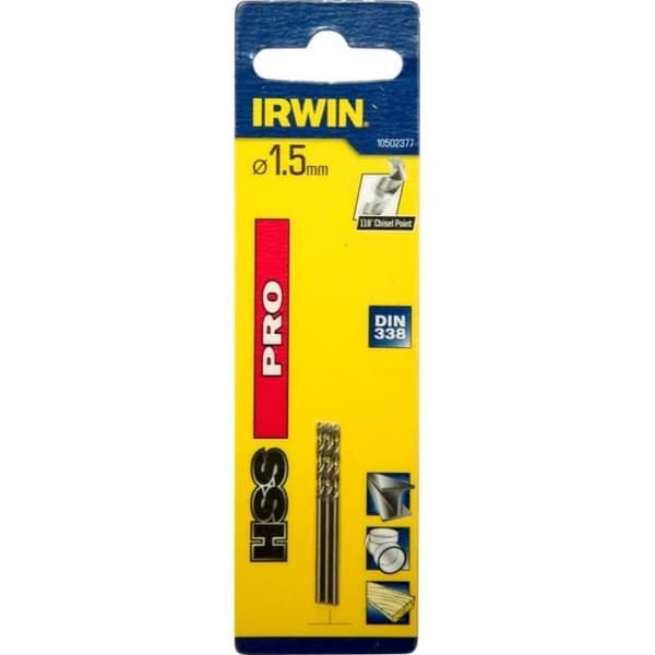 Forets - IRWIN - Pro - DIN 338 HSS - 1,5 mm - 3 stycken - Slipning 118°