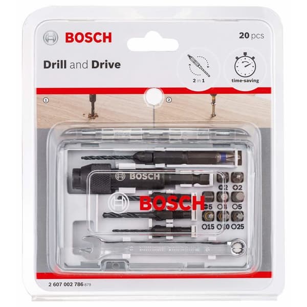 Verktygsset - BOSCH - 2607002786 - 20 delar - Förborrning och skruvning - Metall och trä