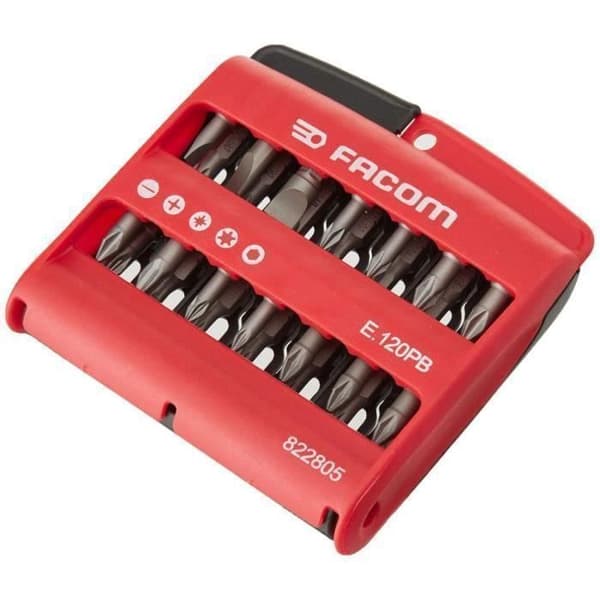 Låda med 28 serier 1 High Perf' bits (slitsad / PH / PZ / 6-punkts / Torx) - FACOM - E.120PB