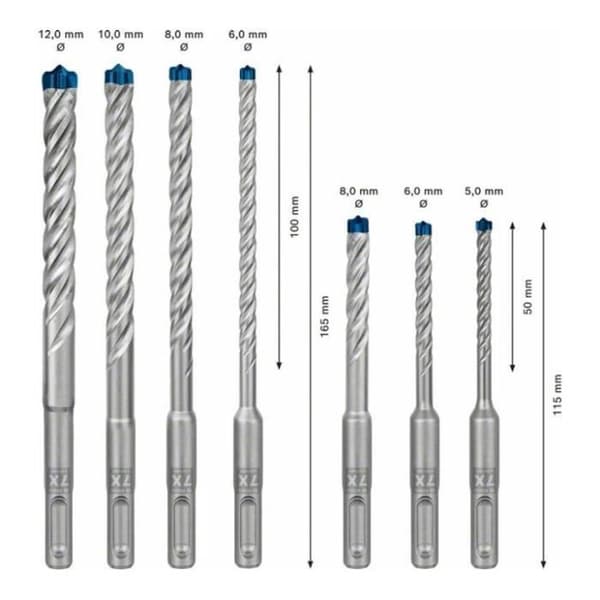 Borrsats - BOSCH - 7X - 7 borr - Hårdmetallhuvud - SDS Plus kompatibel
