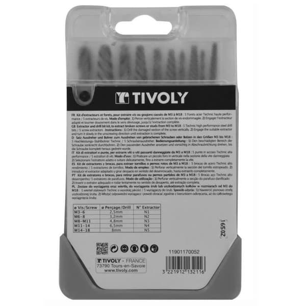 Extracteur - TIVOLY - Professionell set - 10 delar - 5 borr - 5 bultutdragare