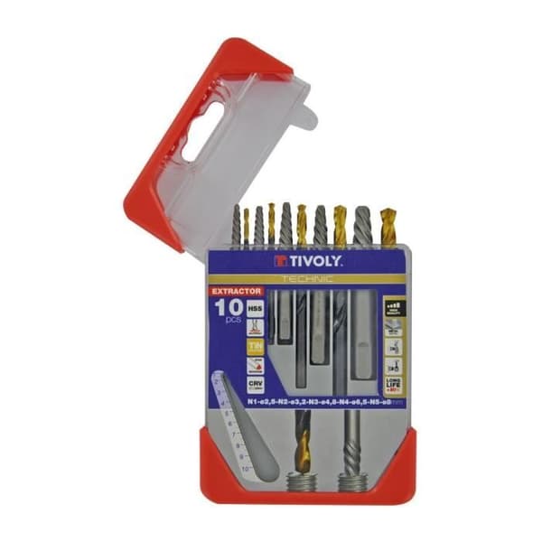 Extracteur - TIVOLY - Professionell set - 10 delar - 5 borr - 5 bultutdragare