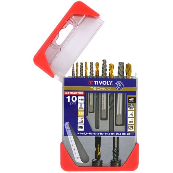 Extracteur - TIVOLY - Professionell set - 10 delar - 5 borr - 5 bultutdragare