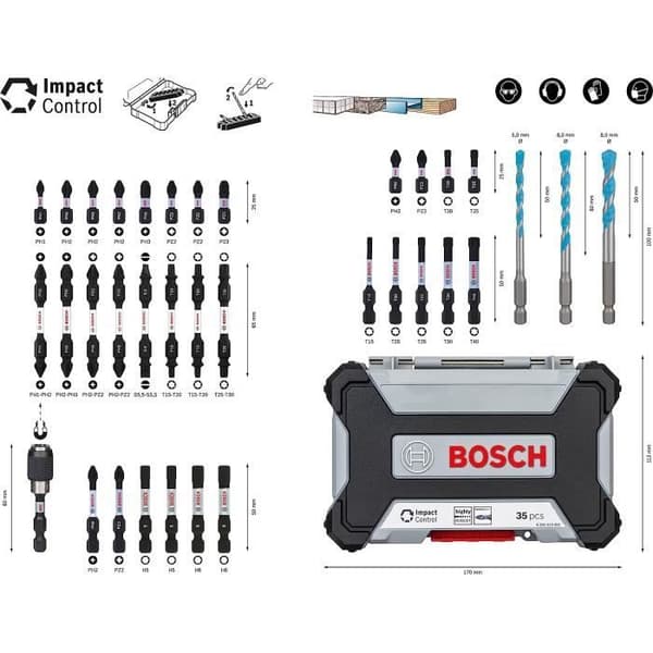 Bosch tillbehör 35-delad skruvmejselbitssats (välj och klicka, tillbehör för slagskruvdragare