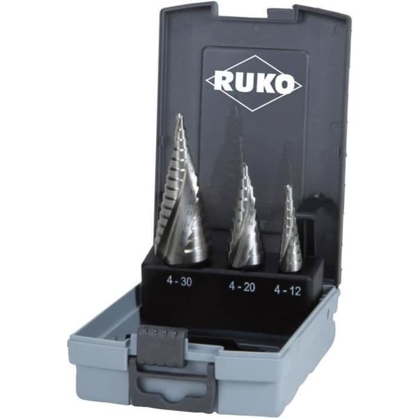 RUKO stegborrset 101026RO 3 delar 4 - 12 mm, 4 - 20 mm, 4 - 30 mm HSS skaft med 3 ytor 1 set