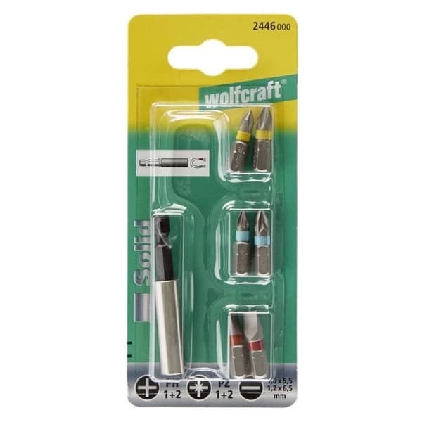 WOLFCRAFT Blister med 6 standardbits + 1 bitsfäste