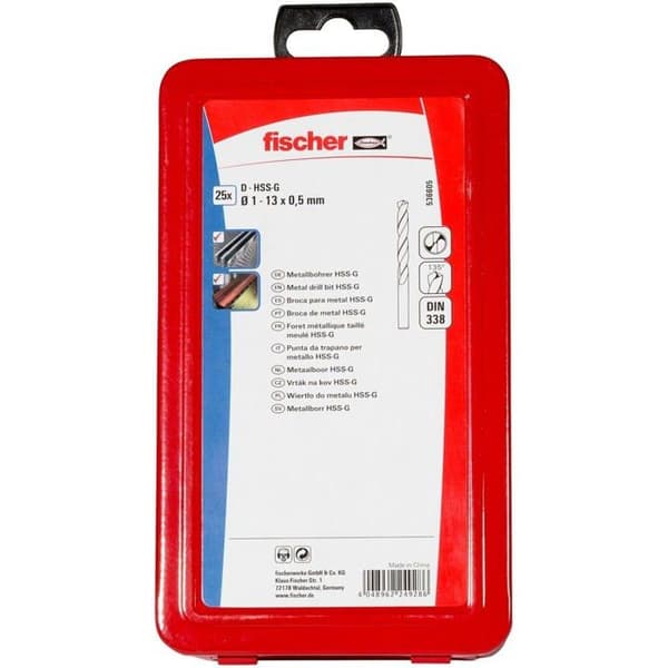 Fischer borr - 536605 - Metalllåda med 25 st HSS-G 1-13/0,5 EXTRA stålborr / 1 låda