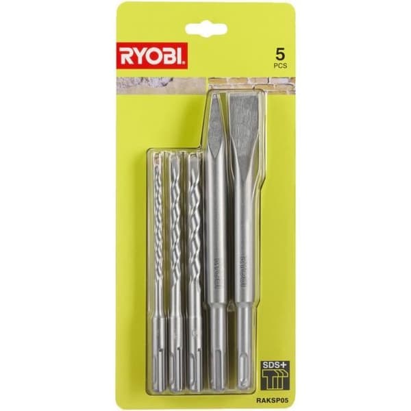 RYOBI 3-kärkinen sarja (6 mm, 8 mm, 10 mm) ja 2 SDS + talttaa (1 kärki ja 1 tasapäinen) RAKSP05