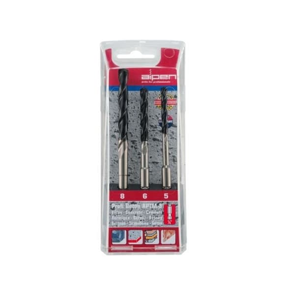 Set av borr - HM - 5, 6, 8mm - Fats 1/4" - Stål - För betong och sten
