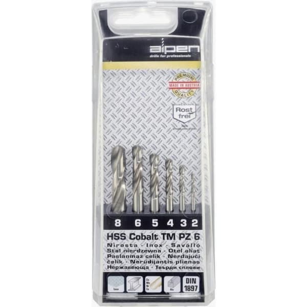 Alpen 6-delat HSS-E spiralborrset för metall 100906100 Kobolt DIN 1897 cylindriskt skaft 1 set