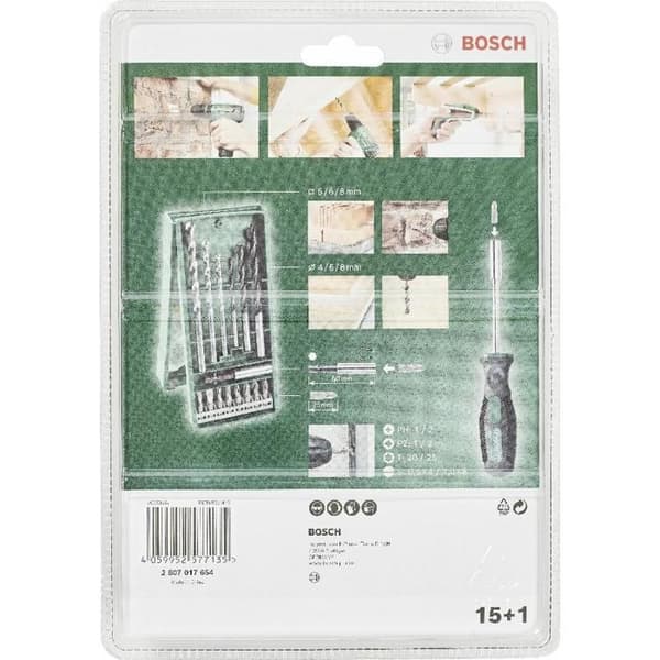 Set med 14 bits och borr + Mini X-Line bitshållare skruvmejsel BOSCH - 2607017654