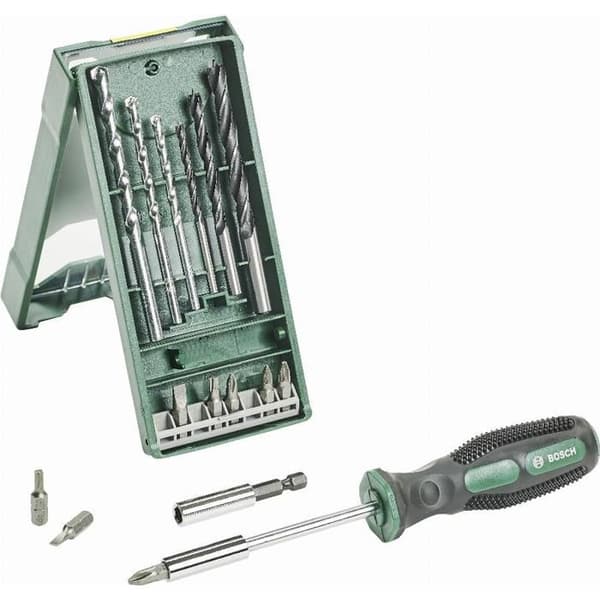 Set med 14 bits och borr + Mini X-Line bitshållare skruvmejsel BOSCH - 2607017654