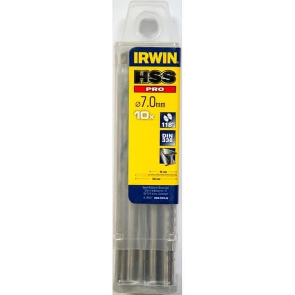 HSS PRO kapade och slipade borr - IRWIN - Ø 7 mm - Längd: 109 mm - Paket med 10 st
