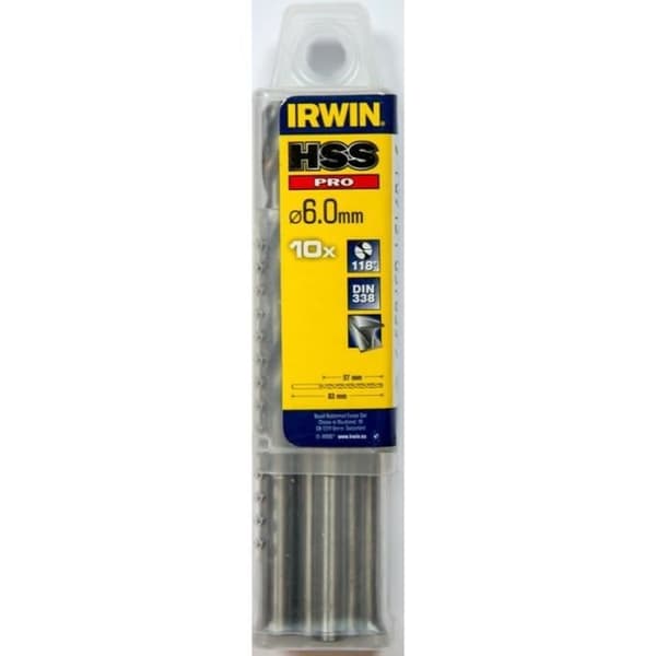 Forets HSS PRO - IRWIN - Ø 6 mm - Längd 93 mm - Förpackning med 10 - Slipning 118°