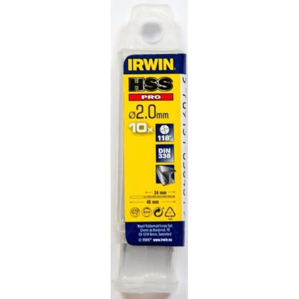 Forets HSS PRO - IRWIN - Ø 2 mm - Längd 49 mm - 10-pack - Slipvinkel 118°