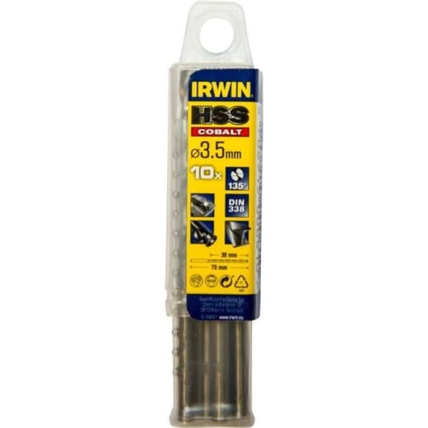 HSS COBALT metallborr - IRWIN - Ø 3,5 mm - Längd 70 mm - Paket med 10 st