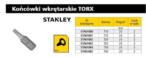 STANLEY TORX-SPETS T25 x 25mm / 2 st.