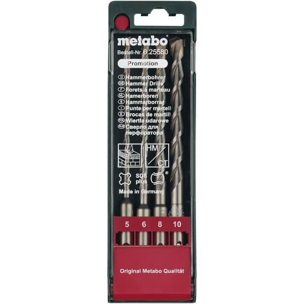 Metabo 625580000 Hårdmetall Borrhammar-set 4 delar 5 mm, 6 mm, 8 mm, 10 mm Total längd 160 mm SDS-Plus 1 set