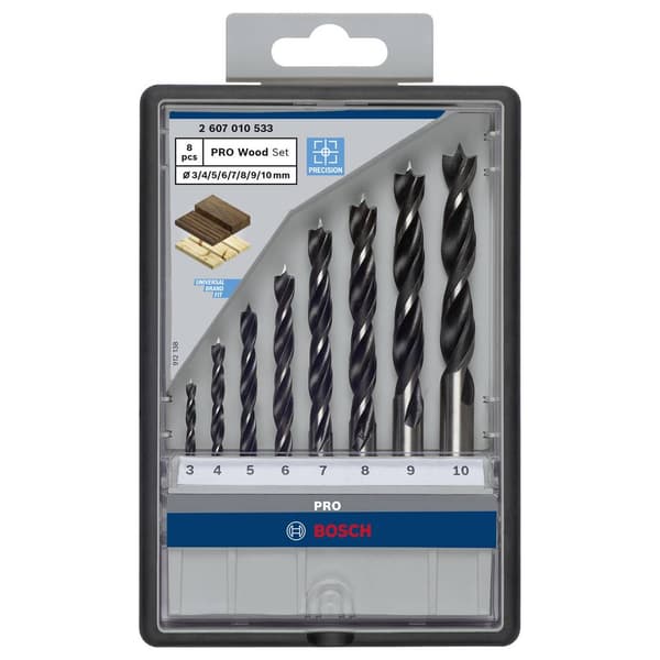 Bosch Accessories 2607010533 Trä-spiralborr-set 8 delar 3 mm, 4 mm, 5 mm, 6 mm, 7 mm, 8 mm, 9 mm, 10 mm Cylinderskaft 1
