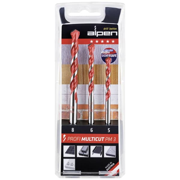 Hårdmetall Multiborrset 3 delar Alpen MultiCut 100703100 Cylinderskaft 1 set