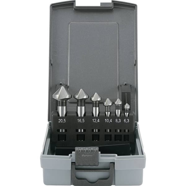 TOOLCRAFT 1614138 Konisk försänkarset 6 delar 6.3 mm, 8.3 mm, 10.4 mm, 12.4 mm, 16.5 mm, 20.5 mm HSS Cylinderskaft 1 st