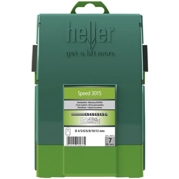 Heller Tools 3015 18037 5 Hårdmetall Sten-spiralborr set 7 delar 4 mm, 5 mm, 6 mm, 8 mm, 10 mm, 12 mm Cylinderskaft 1 s