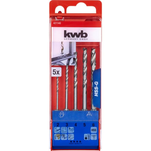 kwb 421140 HSS Metall-spiralborrset 5 delar DIN 1412 C 1/4 1 st
