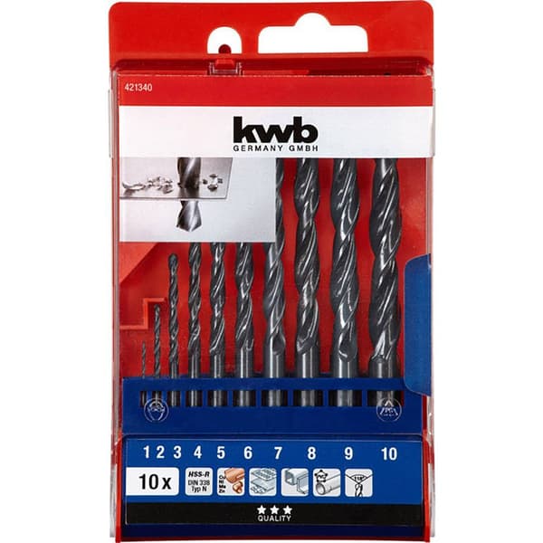 kwb 421340 HSS Metall-spiralborrset 10 delar DIN 338 Cylinderskaft 1 st