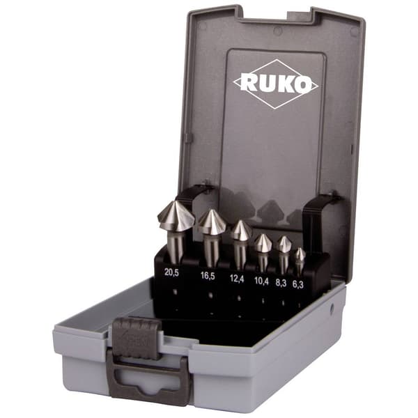 RUKO 102152ERO Konisk försänkarset 6 delar 6.3 mm, 8.3 mm, 10.4 mm, 12.4 mm, 16.5 mm, 20.5 mm HSSE-Co 5 Cylinderskaft 1